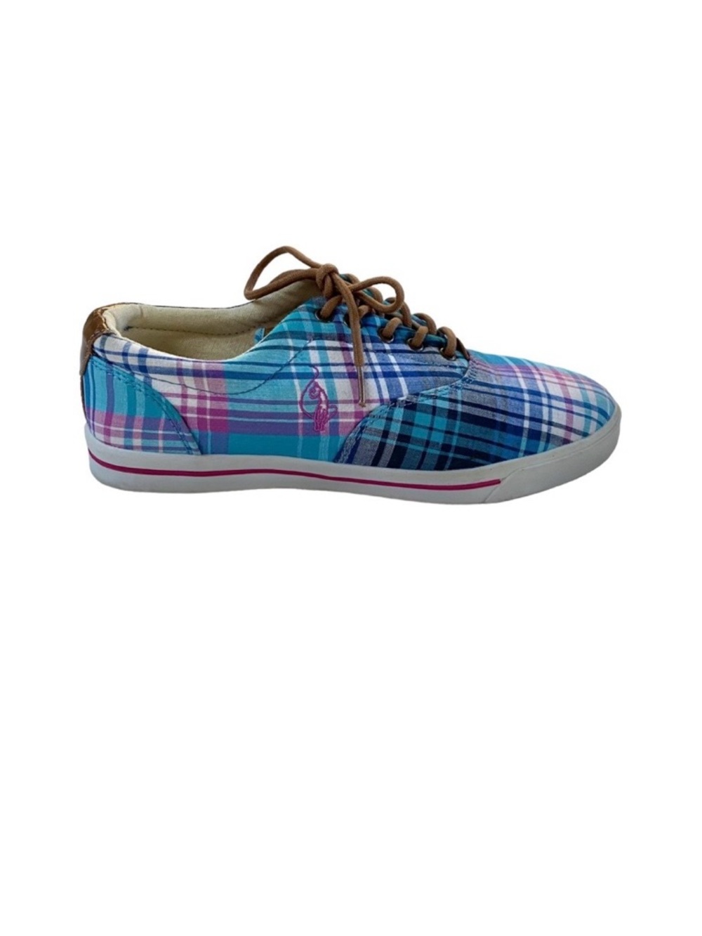 Baby Phat Plaid Lace-up Sneakers Pink and Blue Preppy Y2K | 7